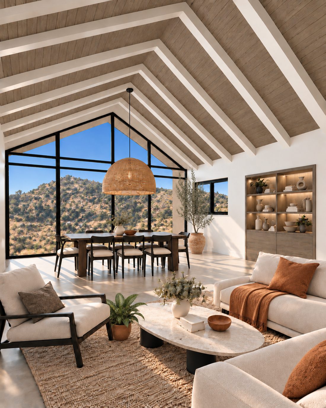 Casa Hacienda, estar-comedor de doble altura