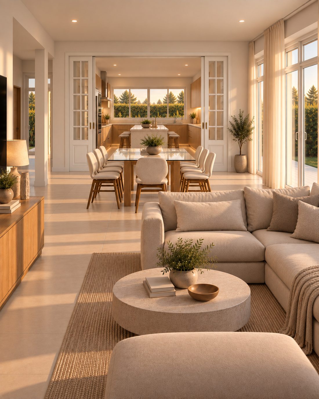 Casa Umbral, living hacia comedor y cocina